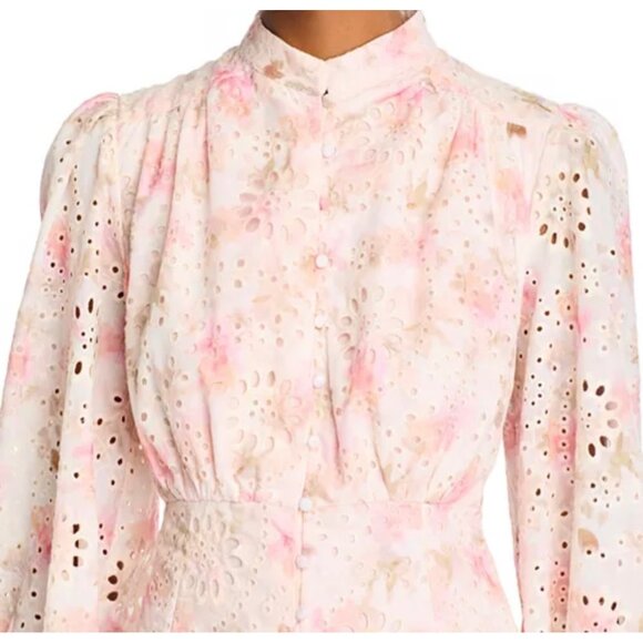 Bardot Hendry Long-Sleeve Floral Lace Mini Dress Size S Pink Floral - Picture 7 of 9